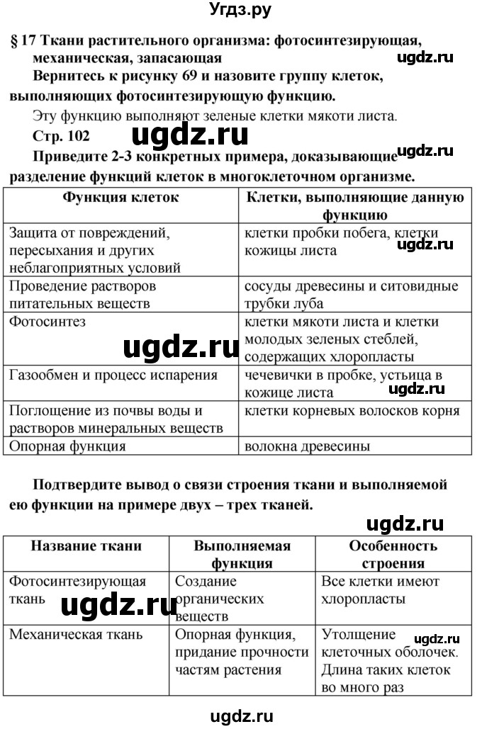 ГДЗ (решебник) по биологии 6 класс Сухова Т.С. / страница-№ / 102