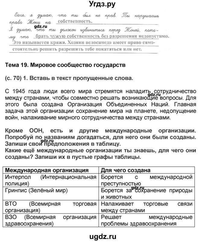 ГДЗ (Решебник) по окружающему миру 4 класс (рабочая тетрадь) Вахрушев А.А. / часть 2 (страница) / 70(продолжение 2)