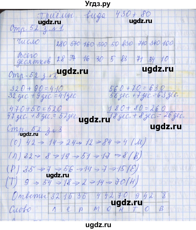 ГДЗ (Решебник №1 к старой тетради) по математике 3 класс (рабочая тетрадь) Дорофеев Г.В. / часть 2. страницы / 52