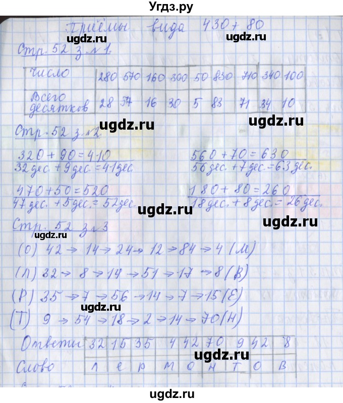 ГДЗ (Решебник 2017 №1) по математике 3 класс (рабочая тетрадь) Дорофеев Г.В. / часть 2. страницы / 52
