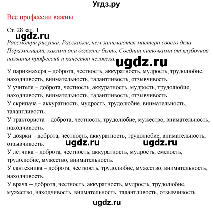 ГДЗ (Решебник) по окружающему миру 1 класс (рабочая тетрадь) Плешаков А. А. / часть 2. страница номер / 28