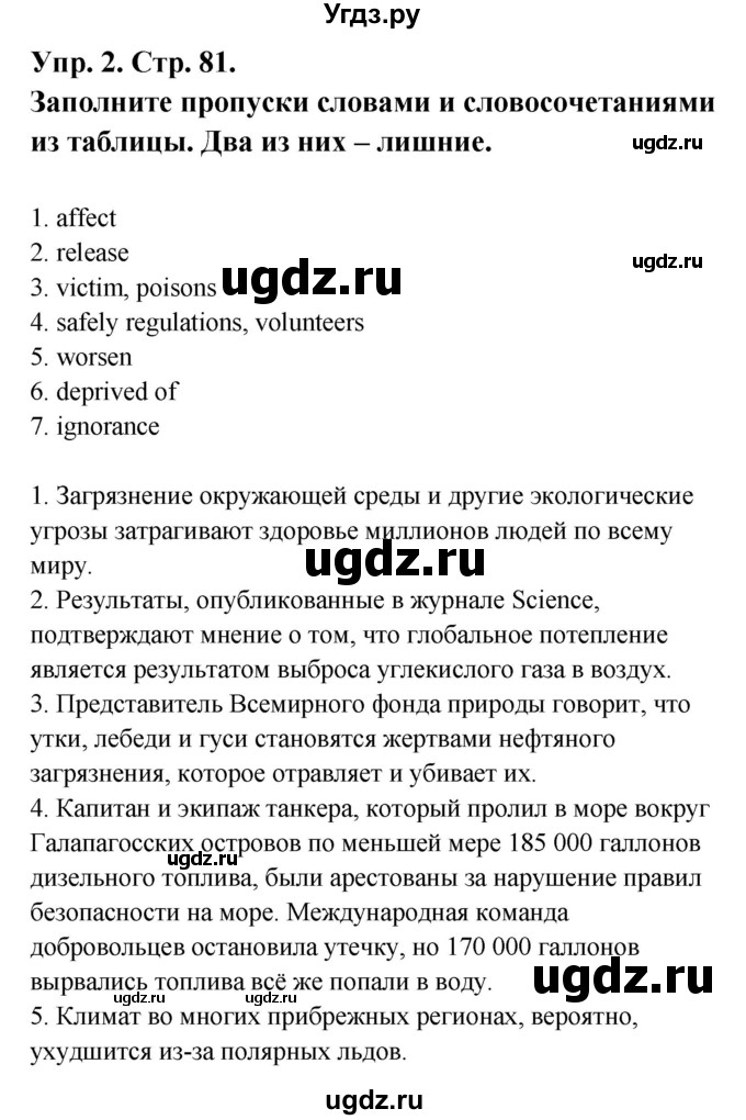 ГДЗ (Решебник) по английскому языку 11 класс (рабочая тетрадь New Millennium) Гроза О.Л. / страница номер / 81