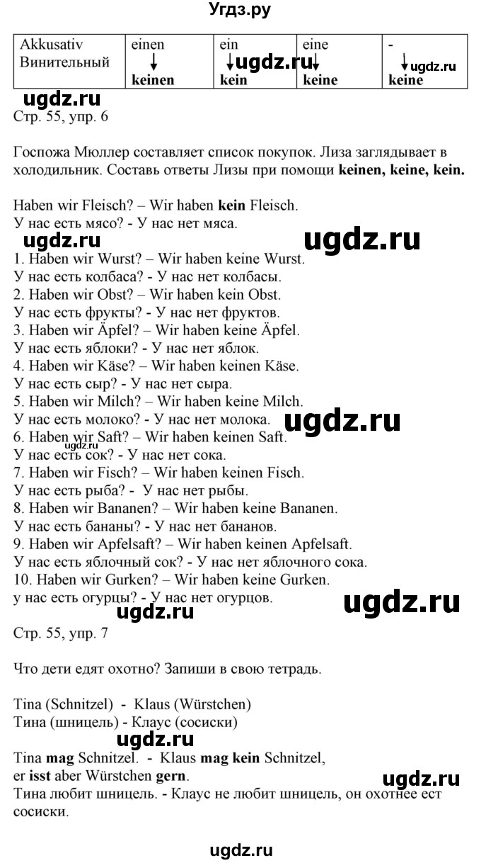 ГДЗ (Решебник) по немецкому языку 5 класс Салынская С.И. / часть 1. страница / 55(продолжение 2)