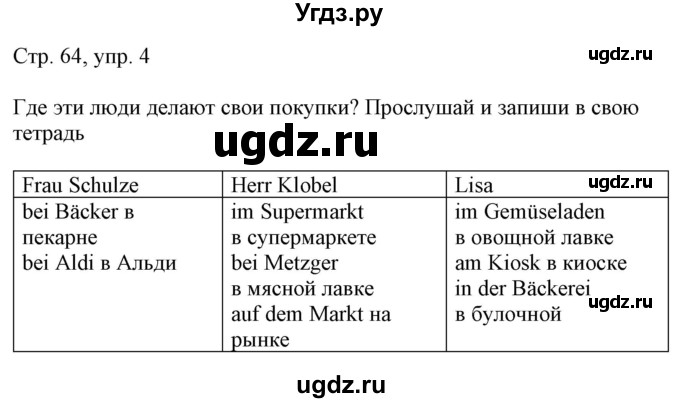 ГДЗ (Решебник) по немецкому языку 5 класс Салынская С.И. / часть 1. страница / 64(продолжение 2)