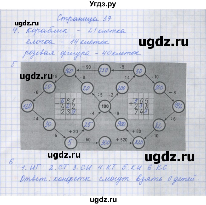 ГДЗ (Решебник к тетради 2020) по математике 4 класс (рабочая тетрадь) Дорофеев Г.В. / часть 1. страница / 37