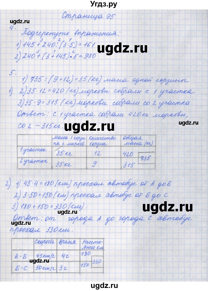 ГДЗ (Решебник к тетради 2020) по математике 4 класс (рабочая тетрадь) Дорофеев Г.В. / часть 1. страница / 95