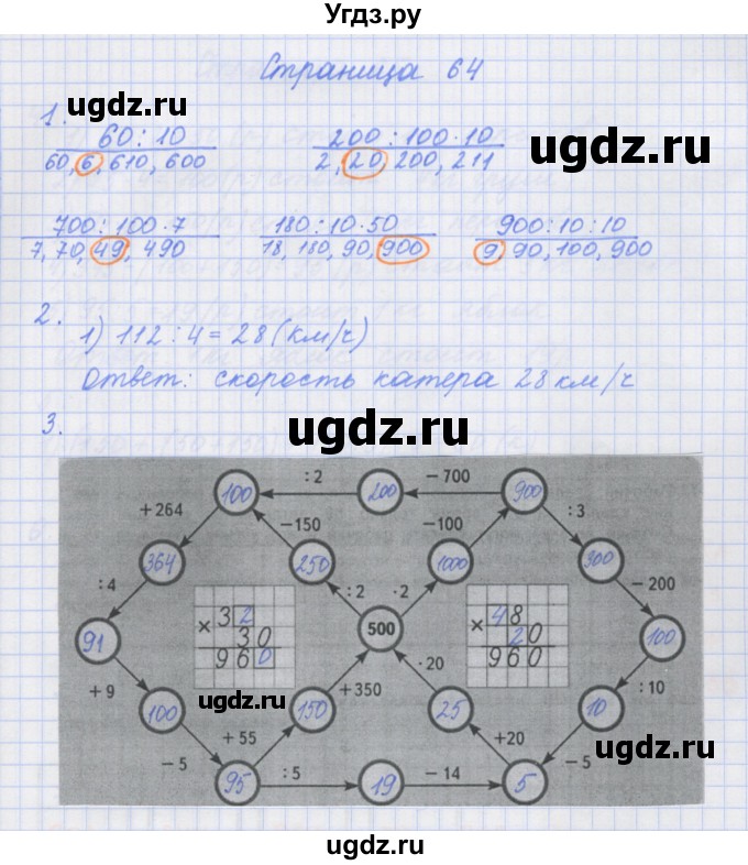 ГДЗ (Решебник к тетради 2017) по математике 4 класс (рабочая тетрадь) Дорофеев Г.В. / часть 1. страница / 64