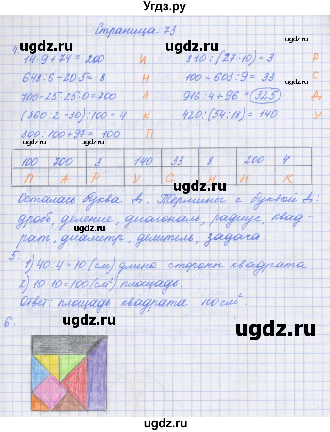 ГДЗ (Решебник к тетради 2017) по математике 4 класс (рабочая тетрадь) Дорофеев Г.В. / часть 1. страница / 73