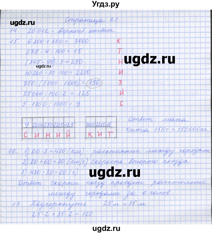 ГДЗ (Решебник к тетради 2017) по математике 4 класс (рабочая тетрадь) Дорофеев Г.В. / часть 2. страница / 21