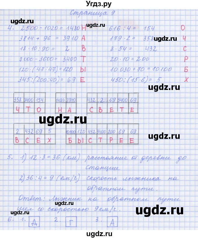 ГДЗ (Решебник к тетради 2017) по математике 4 класс (рабочая тетрадь) Дорофеев Г.В. / часть 2. страница / 9