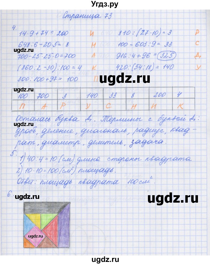 ГДЗ (Решебник к тетради 2020) по математике 4 класс (рабочая тетрадь) Дорофеев Г.В. / часть 1. страница / 73