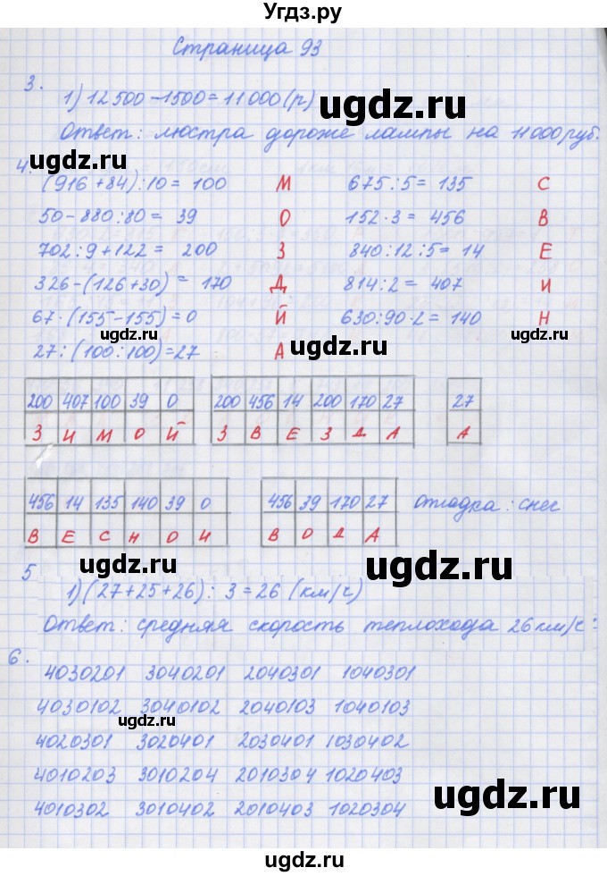 ГДЗ (Решебник к тетради 2020) по математике 4 класс (рабочая тетрадь) Дорофеев Г.В. / часть 1. страница / 93