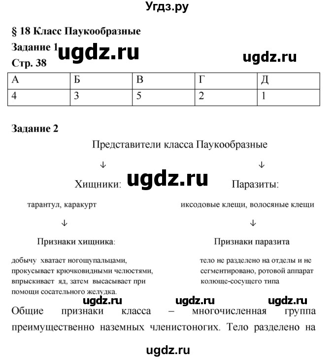 ГДЗ (Решебник) по биологии 7 класс (рабочая тетрадь) Сухова Т.С. / часть 1 страница номер / 38