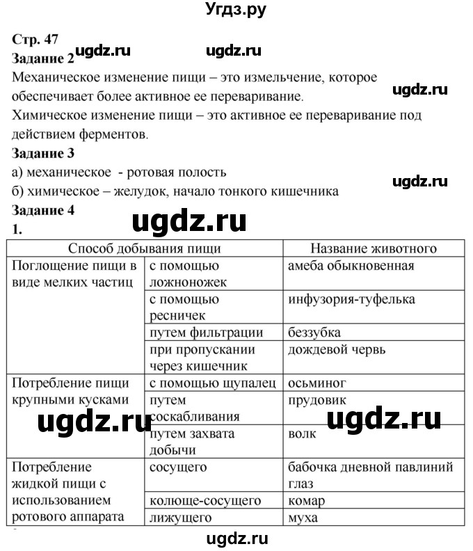 ГДЗ (Решебник) по биологии 7 класс (рабочая тетрадь) Сухова Т.С. / часть 2 страница номер / 47