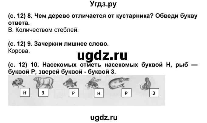 ГДЗ (Решебник) по окружающему миру 1 класс (проверочные и диагностические работы) Ивченкова Г.Г. / страница номер / 12(продолжение 2)