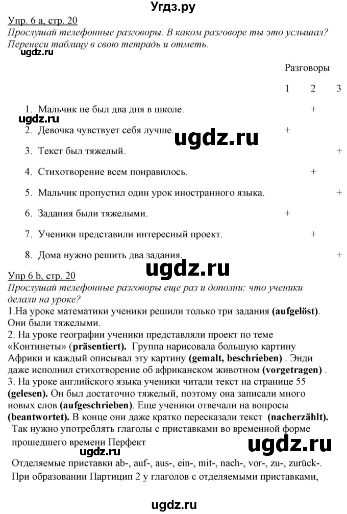 ГДЗ (Решебник) по немецкому языку 6 класс Салынская С.И. / часть 1. страница / 20