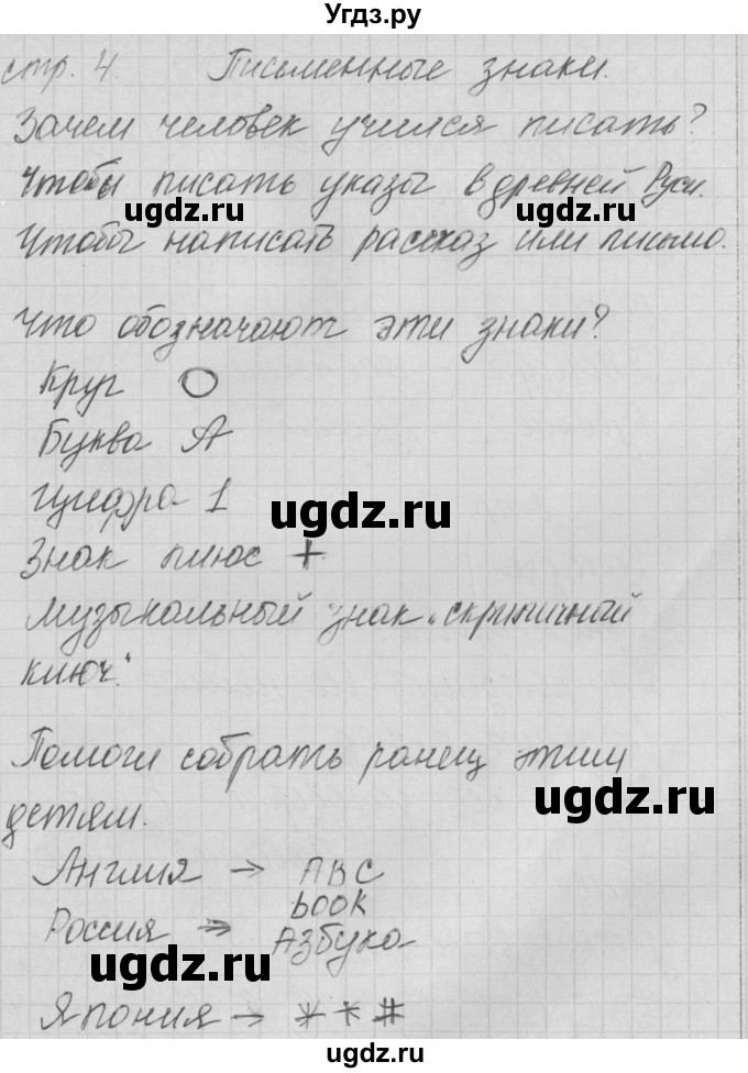 ГДЗ (Решебник) по русскому языку 1 класс (тетрадь по письму) Нечаева Н.В. / тетрадь №1. страница / 4