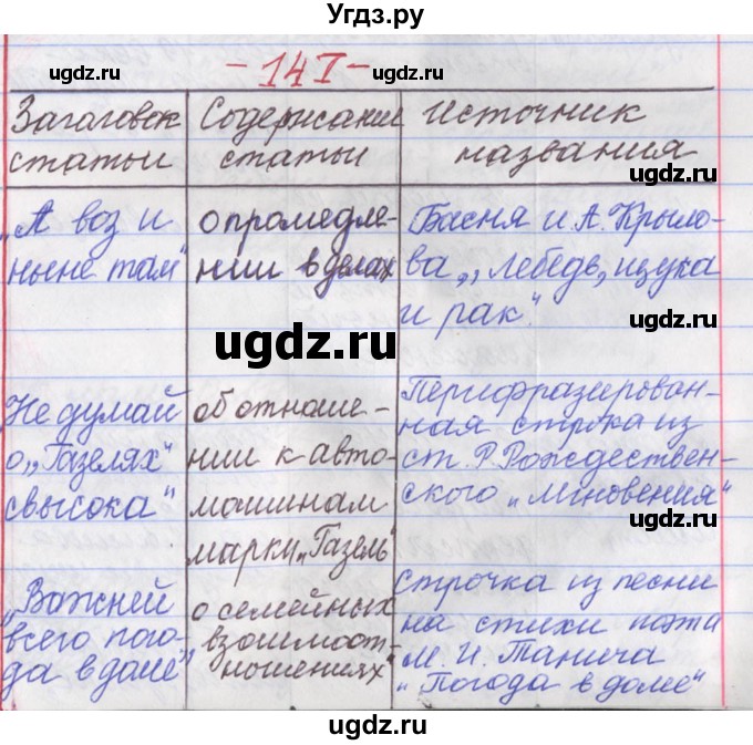 ГДЗ (Решебник) по русскому языку 11 класс Львова С.И. / номер упражнения / 147