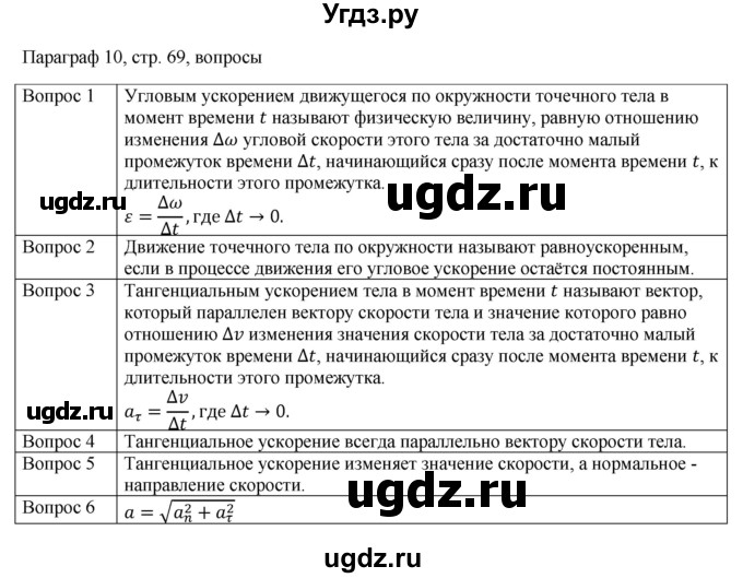 ГДЗ (Решебник) по физике 10 класс Грачев А.В. / § / 10