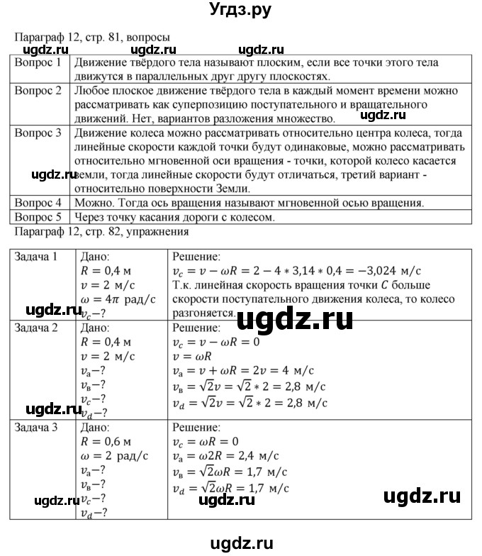 ГДЗ (Решебник) по физике 10 класс Грачев А.В. / § / 12