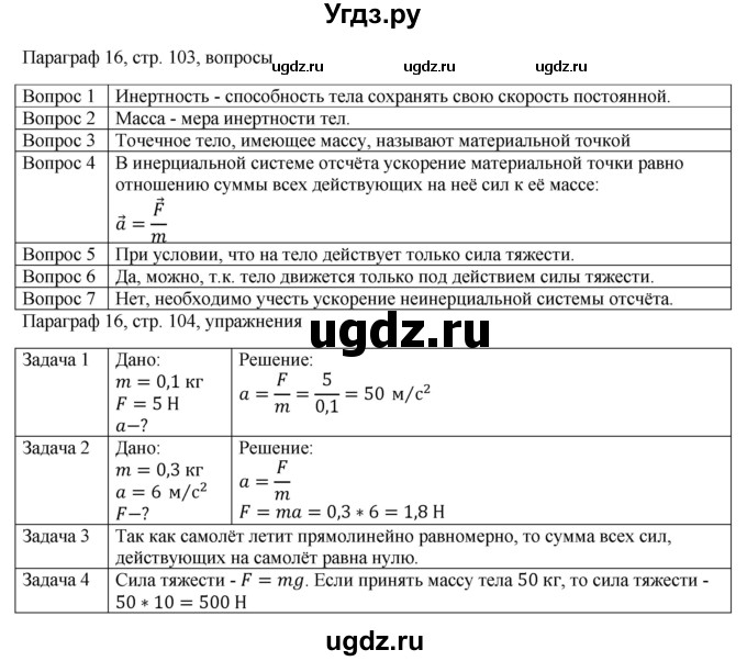 ГДЗ (Решебник) по физике 10 класс Грачев А.В. / § / 16