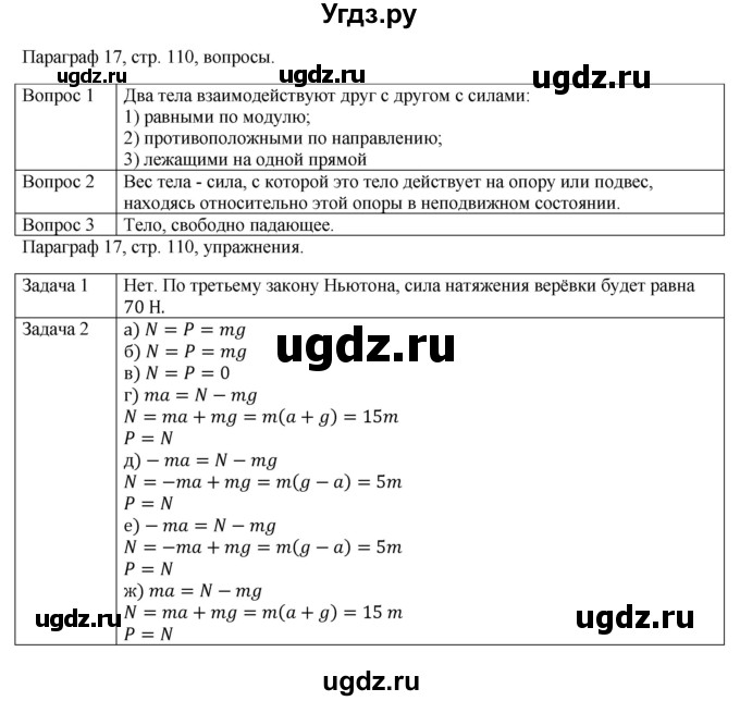 ГДЗ (Решебник) по физике 10 класс Грачев А.В. / § / 17