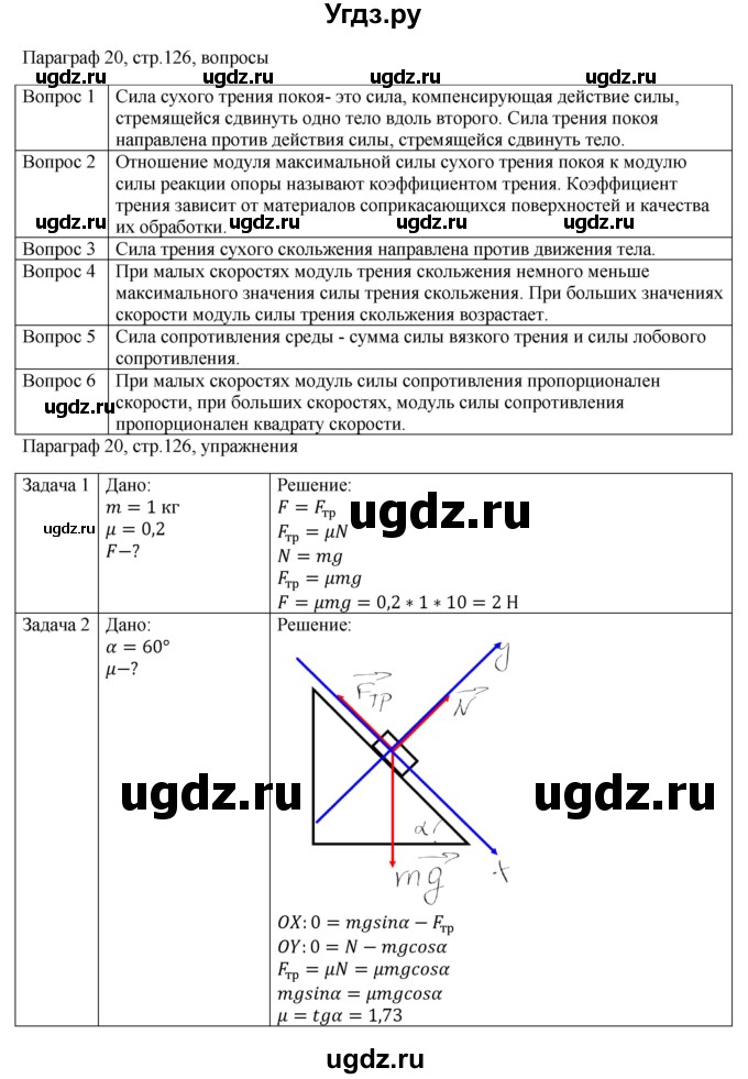 ГДЗ (Решебник) по физике 10 класс Грачев А.В. / § / 20
