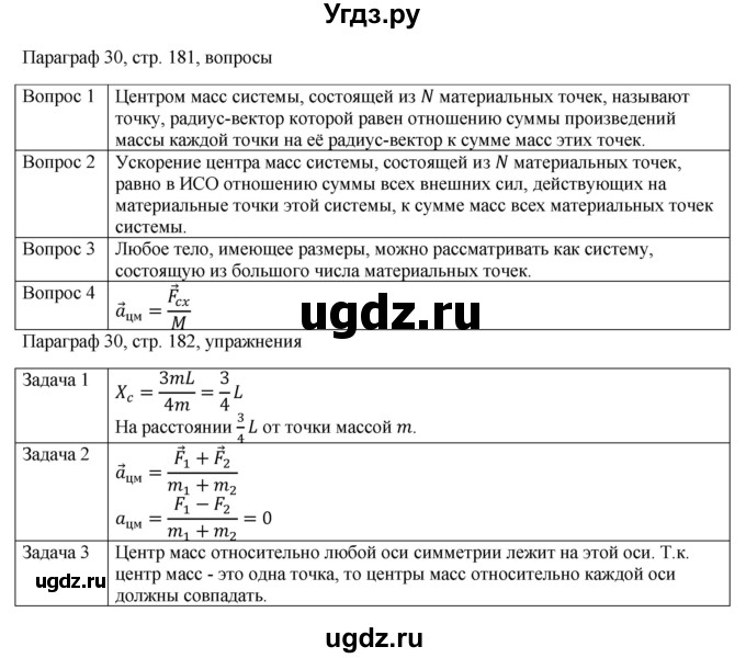 ГДЗ (Решебник) по физике 10 класс Грачев А.В. / § / 30