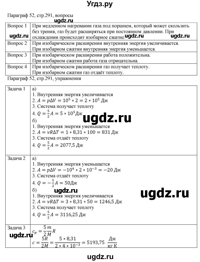 ГДЗ (Решебник) по физике 10 класс Грачев А.В. / § / 52