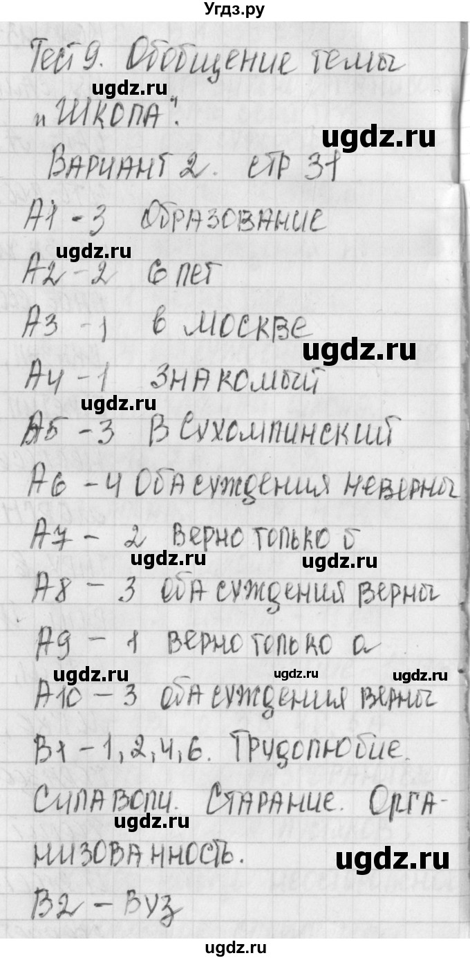 ГДЗ (Решебник) по обществознанию 6 класс (контрольно-измерительные материалы) Поздеев А.В. / тест 9. вариант номер / 2