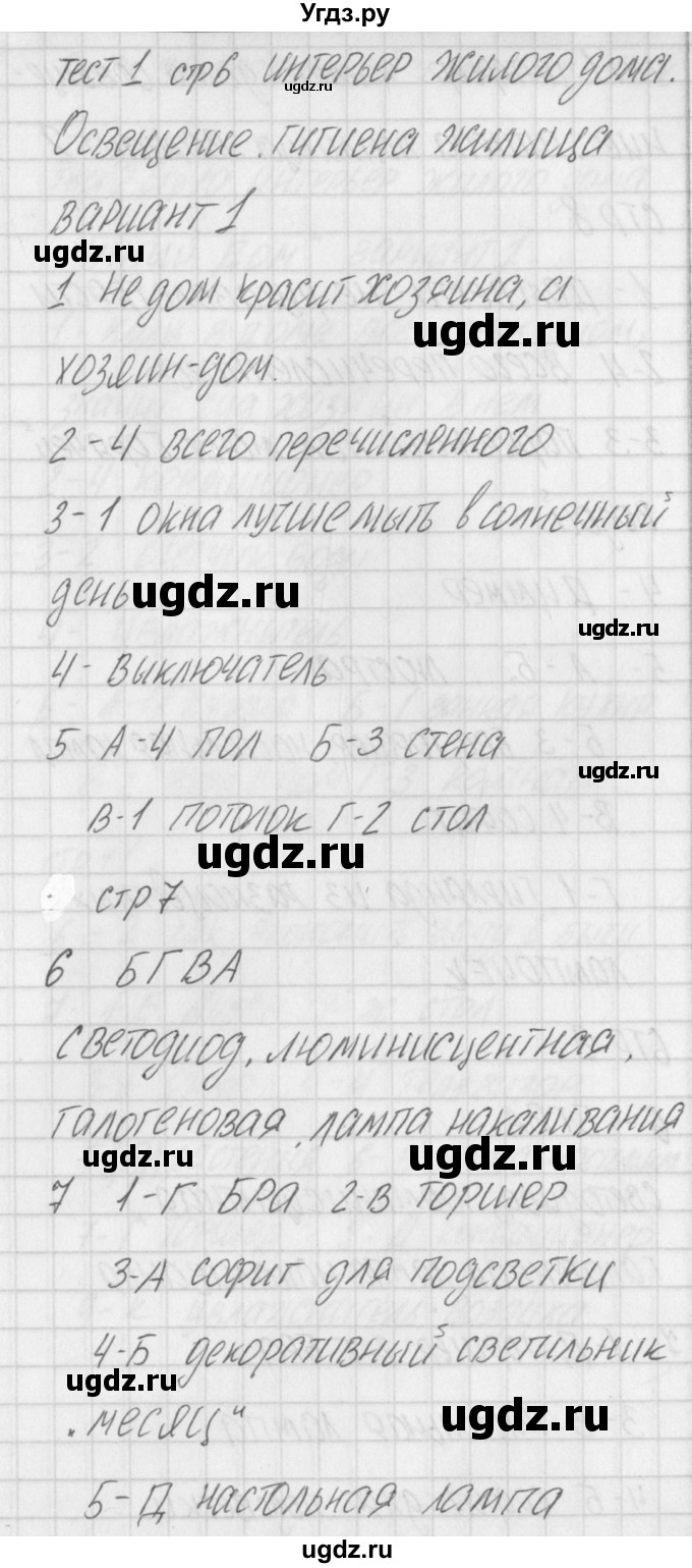 ГДЗ (Решебник) по технологии 7 класс (контрольно-измерительные материалы Технологии ведения дома) Логвинова О.Н. / тест 1. вариант / 1