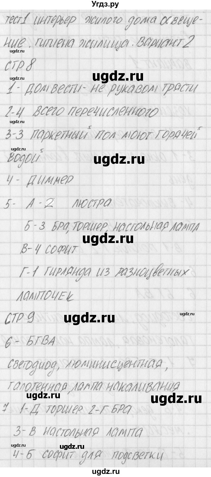 ГДЗ (Решебник) по технологии 7 класс (контрольно-измерительные материалы Технологии ведения дома) Логвинова О.Н. / тест 1. вариант / 2