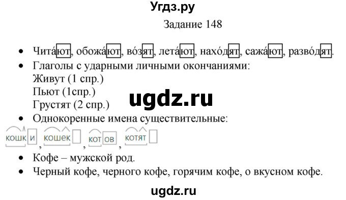 ГДЗ (Решебник) по русскому языку 4 класс (дидактические материалы) Комиссарова Л.Ю. / упражнение / 148
