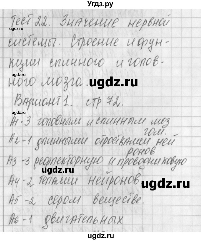 ГДЗ (Решебник) по биологии 8 класс (контрольно-измерительные материалы) Богданов Н.А. / тест 22. вариант / 1