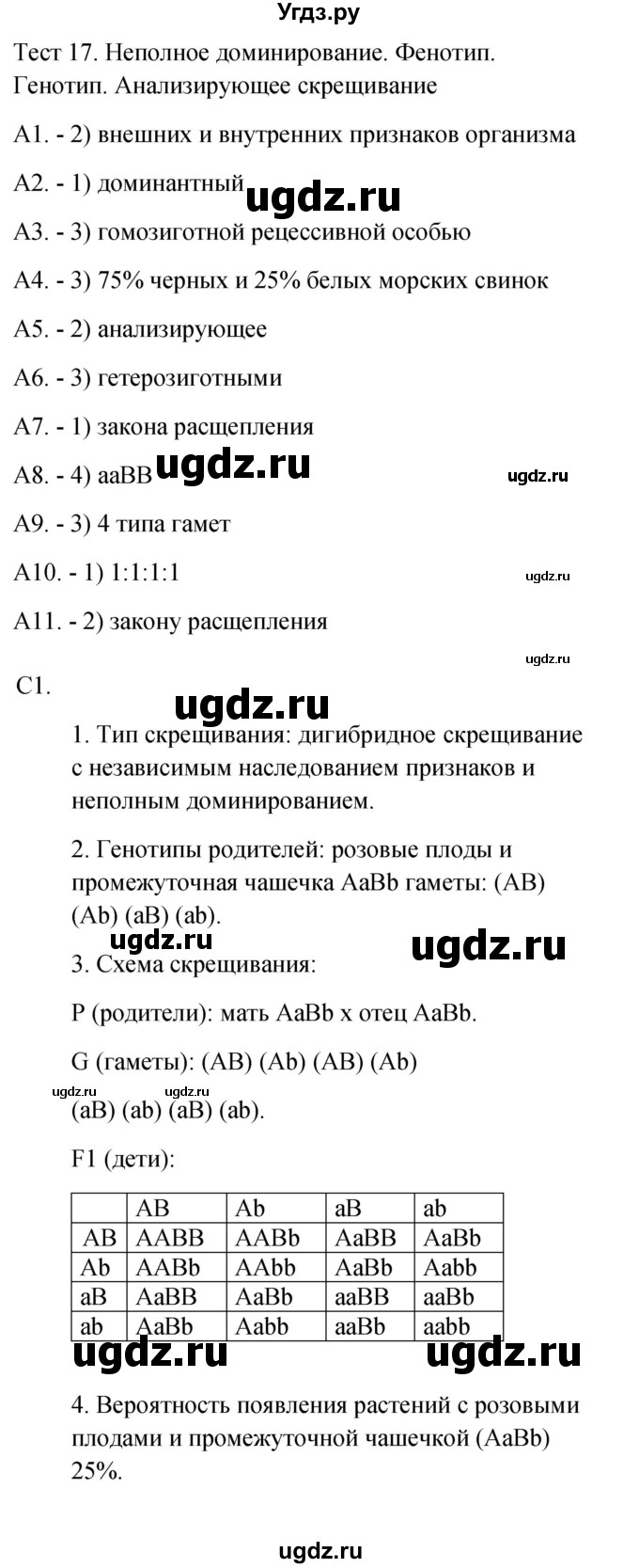 ГДЗ (Решебник 2022) по биологии 9 класс (контрольно-измерительные материалы) Богданов Н.А. / тест 17. вариант / 1