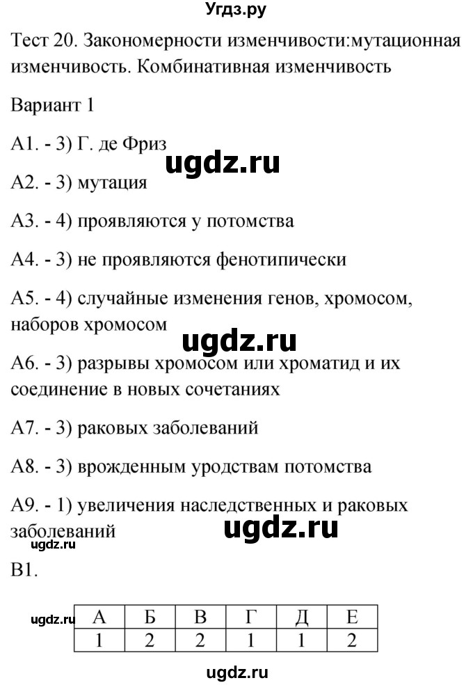 ГДЗ (Решебник 2022) по биологии 9 класс (контрольно-измерительные материалы) Богданов Н.А. / тест 20. вариант / 1
