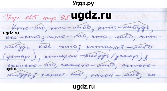 ГДЗ (Решебник) по русскому языку 6 класс (рабочая тетрадь Орфография) Ларионова Л.Г. / упражнение / 205