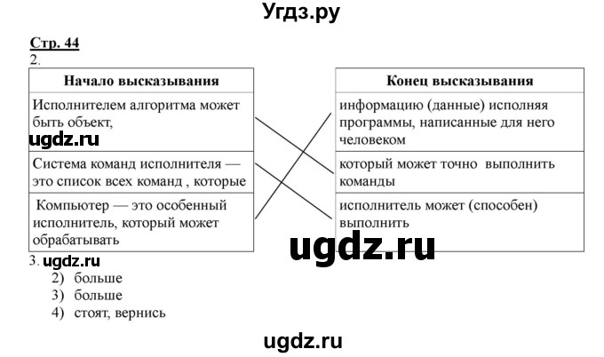 ГДЗ (Решебник) по информатике 4 класс (рабочая тетрадь) Матвеева Н.В. / часть 2. страница номер / 44