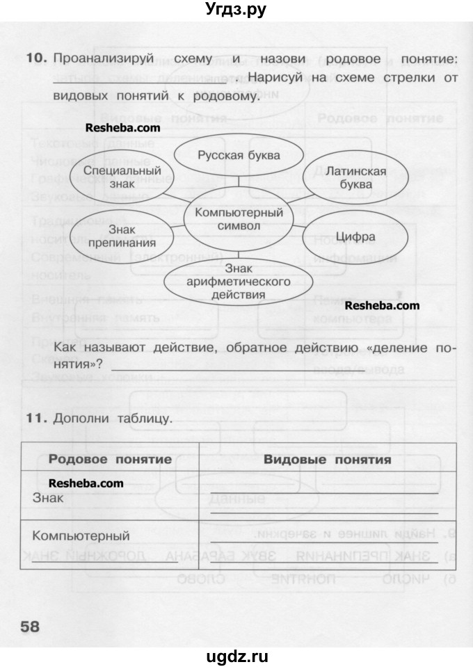 ГДЗ (Учебник) по информатике 4 класс (рабочая тетрадь) Матвеева Н.В. / часть 1. страница номер / 58