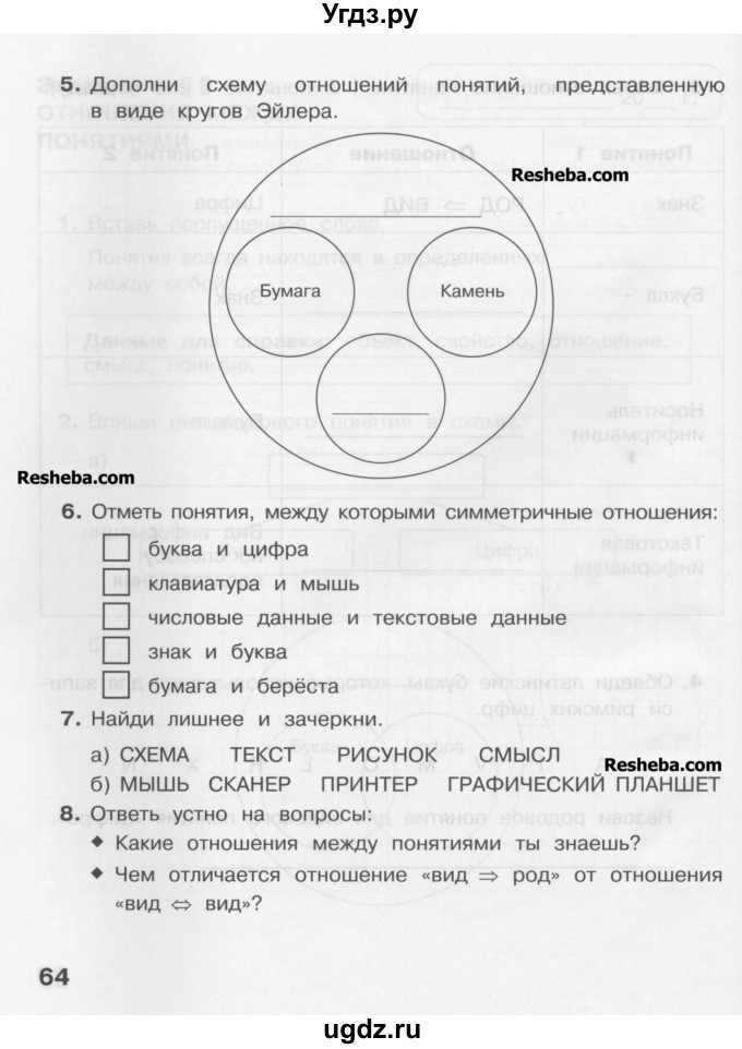 ГДЗ (Учебник) по информатике 4 класс (рабочая тетрадь) Матвеева Н.В. / часть 1. страница номер / 64