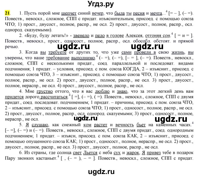 ГДЗ (Решебник) по русскому языку 10 класс Бабайцева В.В. / упражнение номер / 21
