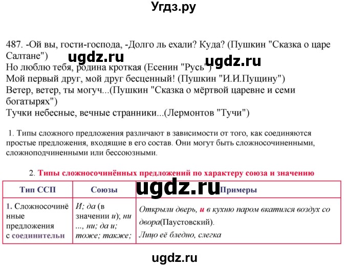 ГДЗ (Решебник) по русскому языку 10 класс Бабайцева В.В. / упражнение номер / 487