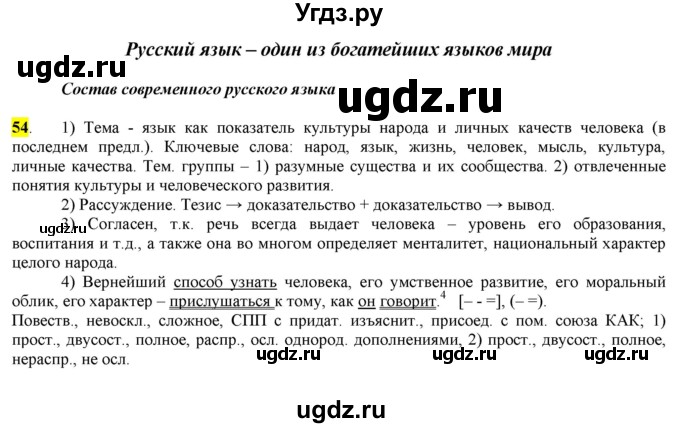ГДЗ (Решебник) по русскому языку 10 класс Бабайцева В.В. / упражнение номер / 54