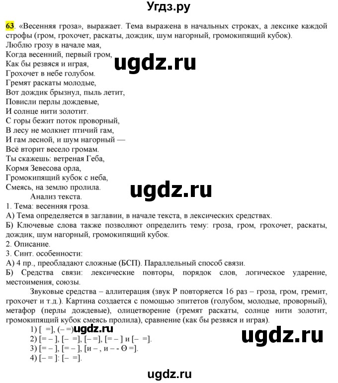 ГДЗ (Решебник) по русскому языку 10 класс Бабайцева В.В. / упражнение номер / 63