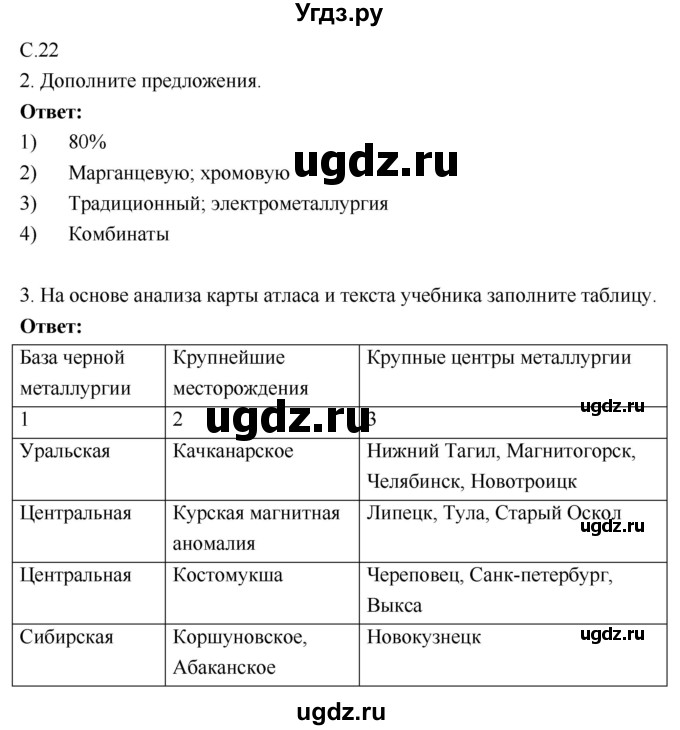 ГДЗ (Решебник 2017) по географии 9 класс (рабочая тетрадь) Таможняя Е.А. / тетрадь №1. страница / 22