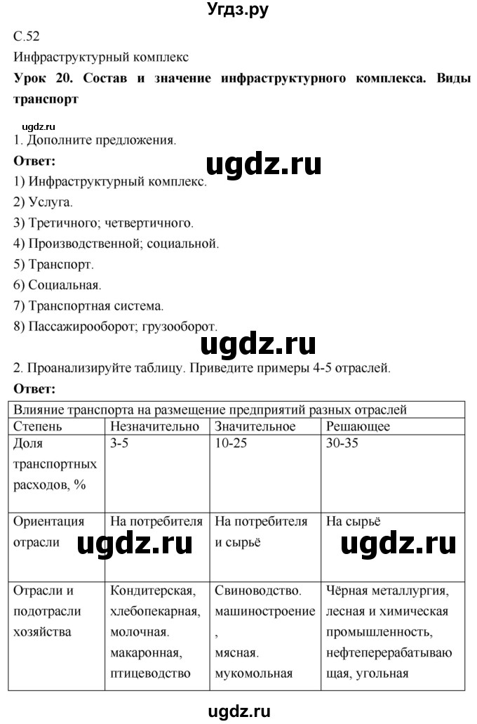 ГДЗ (Решебник 2017) по географии 9 класс (рабочая тетрадь) Таможняя Е.А. / тетрадь №1. страница / 52