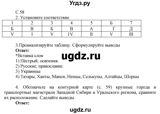 ГДЗ (Решебник 2017) по географии 9 класс (рабочая тетрадь) Таможняя Е.А. / тетрадь №2. страница / 58