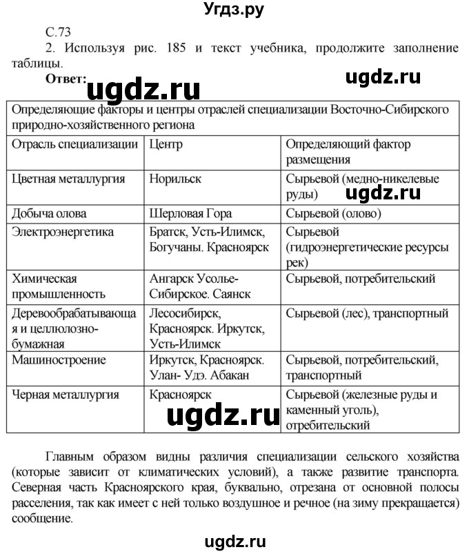 ГДЗ (Решебник 2017) по географии 9 класс (рабочая тетрадь) Таможняя Е.А. / тетрадь №2. страница / 73