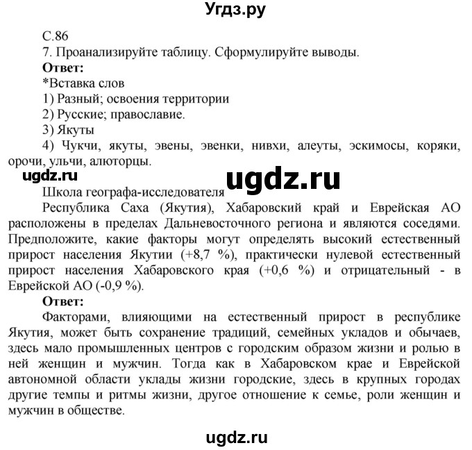 ГДЗ (Решебник 2017) по географии 9 класс (рабочая тетрадь) Таможняя Е.А. / тетрадь №2. страница / 86