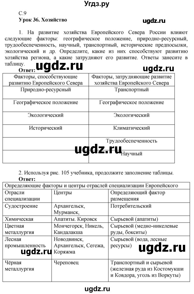 ГДЗ (Решебник 2017) по географии 9 класс (рабочая тетрадь) Таможняя Е.А. / тетрадь №2. страница / 9